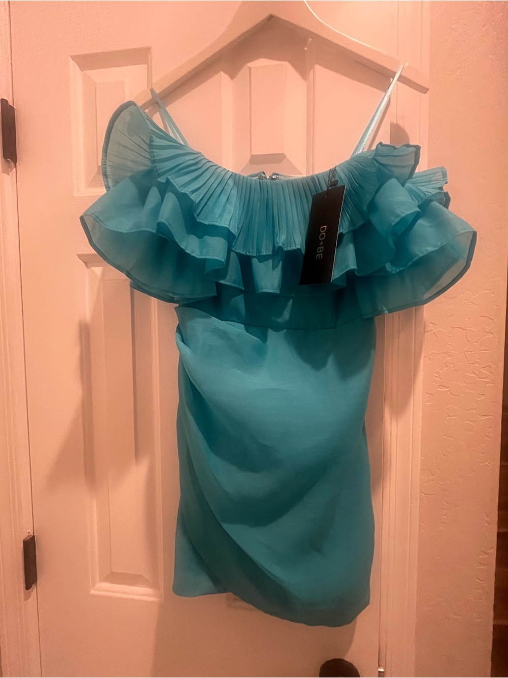 DO+BE Teal Ruffled Off-Shoulder Mini Dress